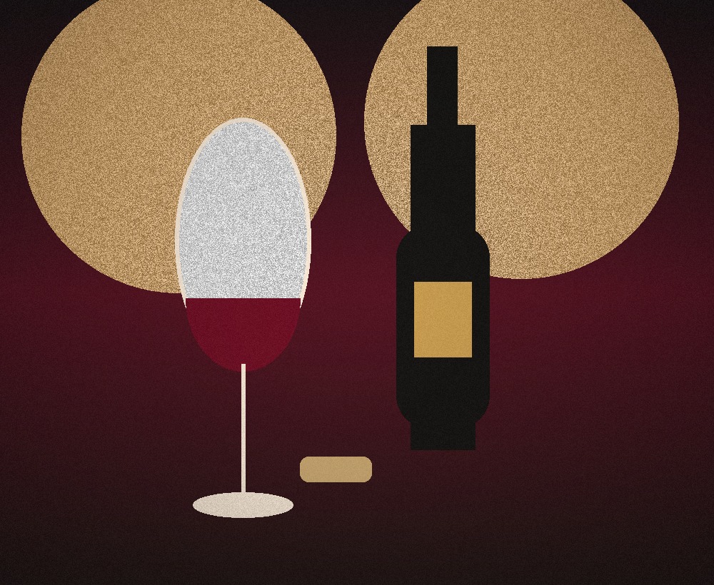 Verre de vin rouge et bouteille